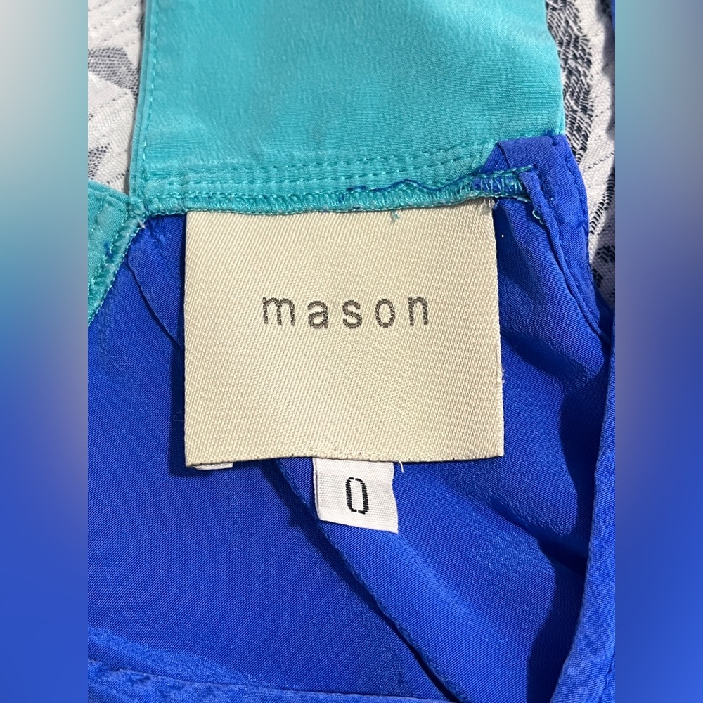Michelle Mason 100% Silk High Low Blue Dress View 6